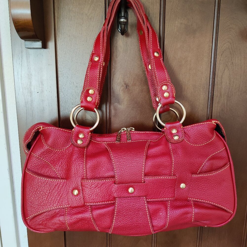 Maxx New York RED Pebble Leather Satchel Bag *Like New*